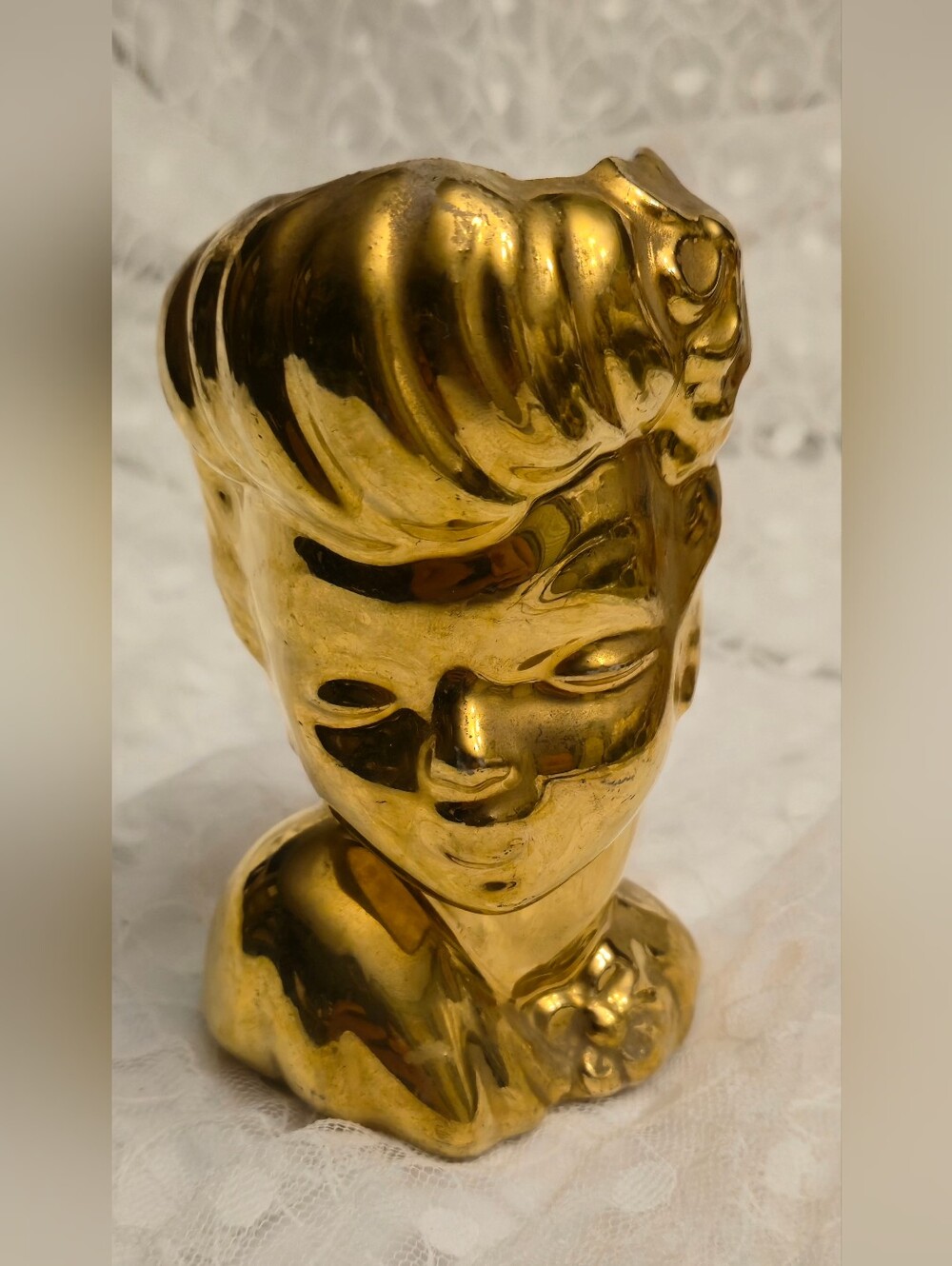 Gold Lady Head Vase Vintage Art Deco Retro 1950's